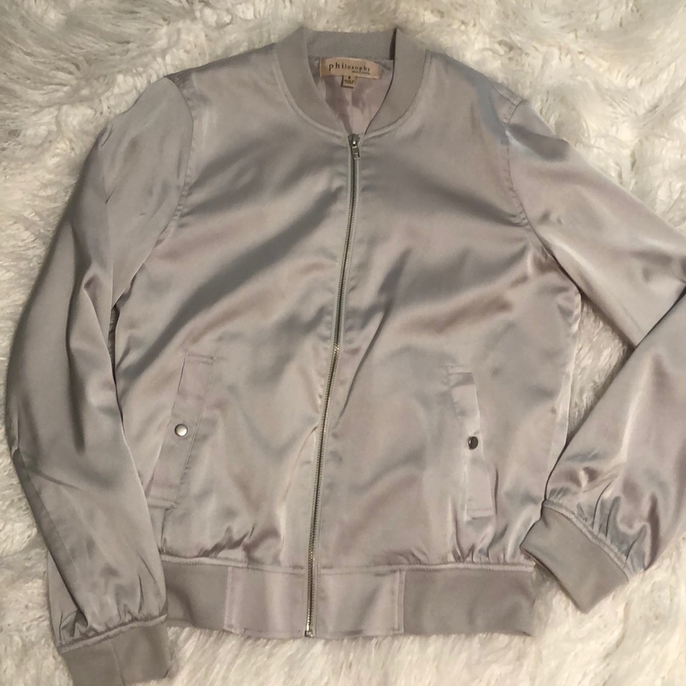 Philosophy size small satin jacket platinum